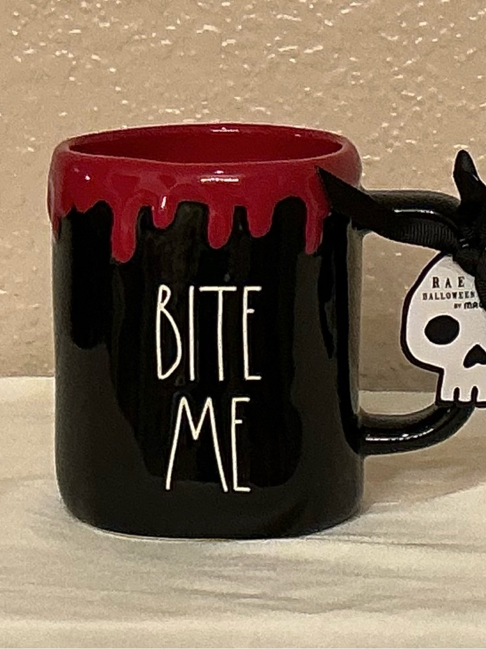 Rae Dunn Bite Me Black and Red Halloween Mug